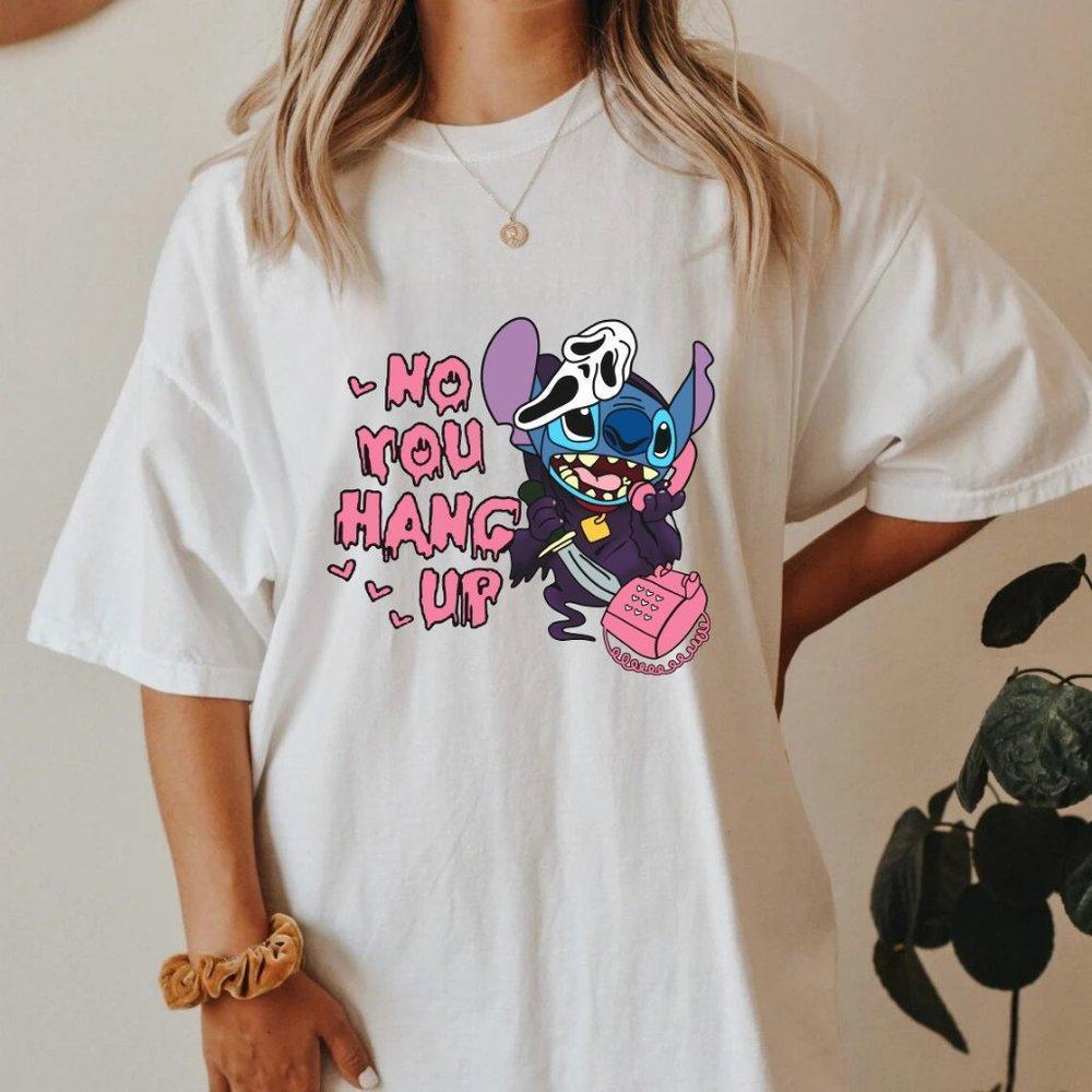 Ghost Face Stitch Graphic Design Shirt, Halloween No You Hang Up Tee Shirt
